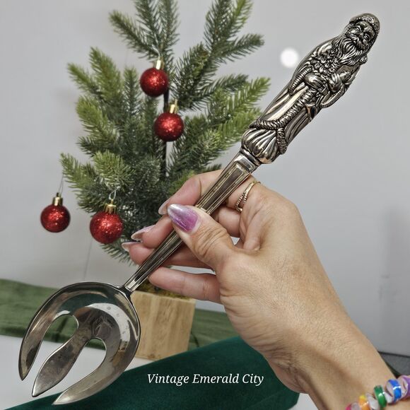 Vtg Silver Treasures By Godinger Silverplate Holiday Santa Slotted Serving Spoon - Picture 11 of 12